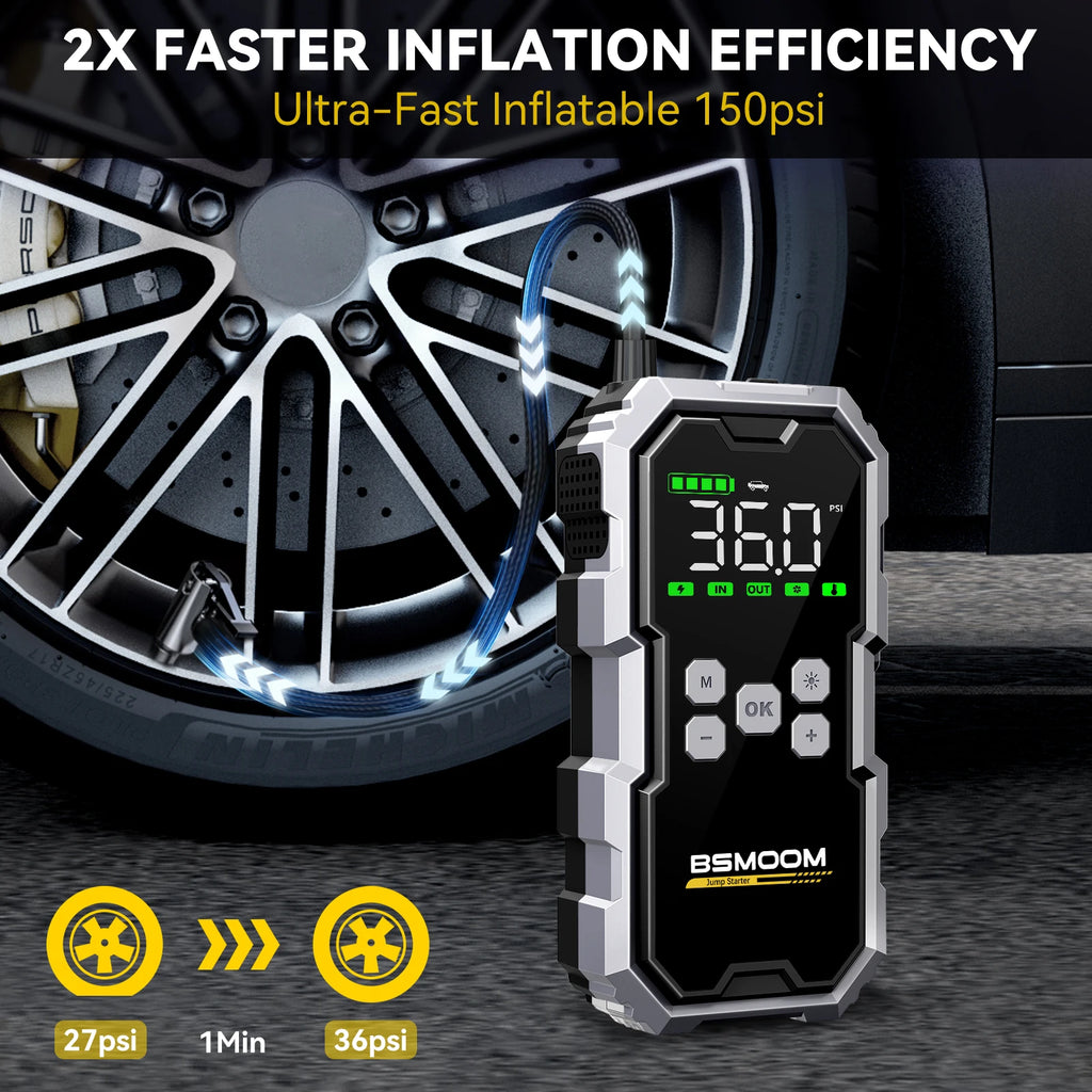 Car Jump Starter with Air Compressor & Power Bank – 12V, Up to 10.0L Gas & Diesel