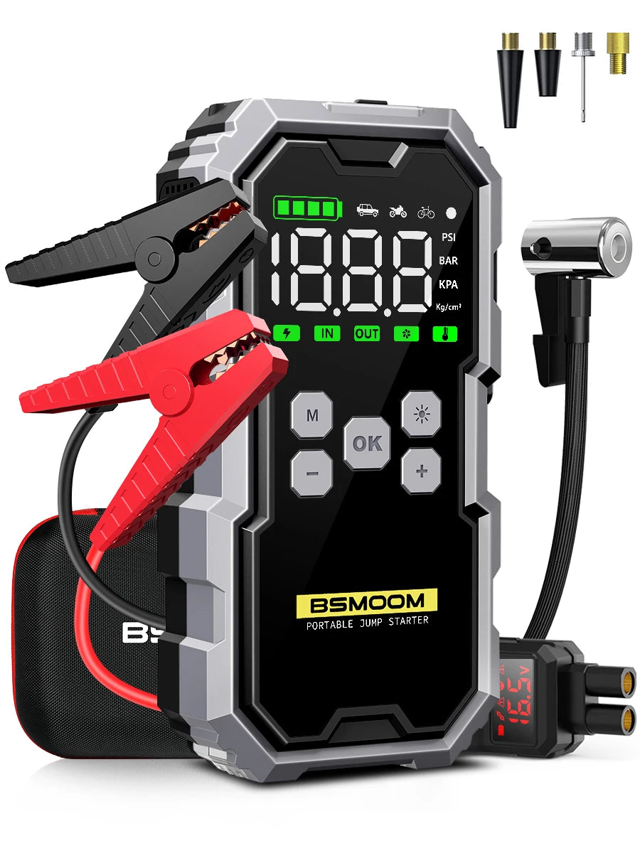 Car Jump Starter with Air Compressor & Power Bank – 12V, Up to 10.0L Gas & Diesel