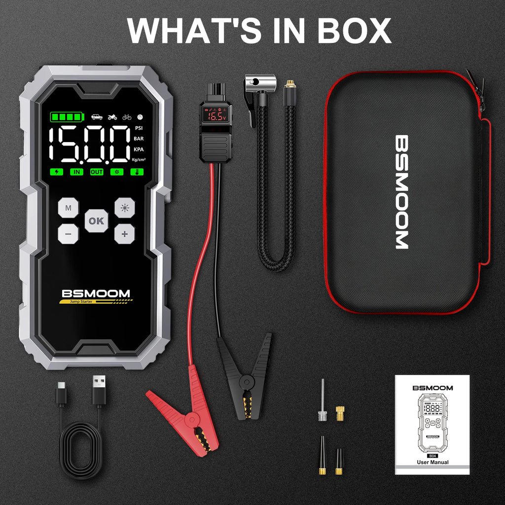 Car Jump Starter with Air Compressor & Power Bank – 12V, Up to 10.0L Gas & Diesel