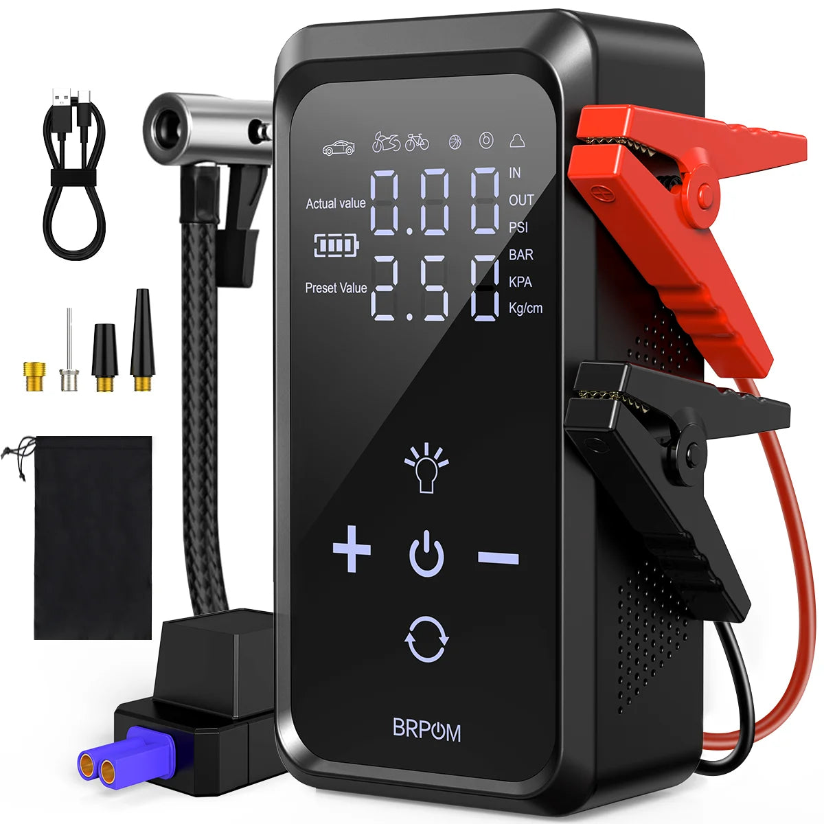 Car Jump Starter with Air Compressor & Power Bank – 12V, Up to 10.0L Gas & Diesel