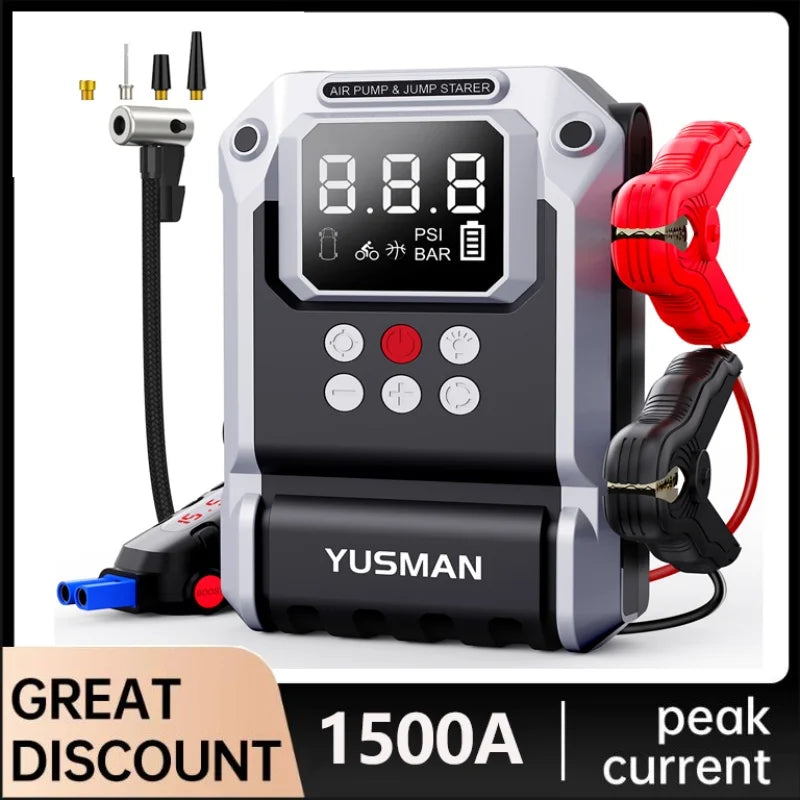 Car Jump Starter with Air Compressor & Power Bank – 12V, Up to 10.0L Gas & Diesel