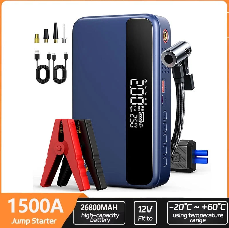Car Jump Starter with Air Compressor & Power Bank – 12V, Up to 10.0L Gas & Diesel