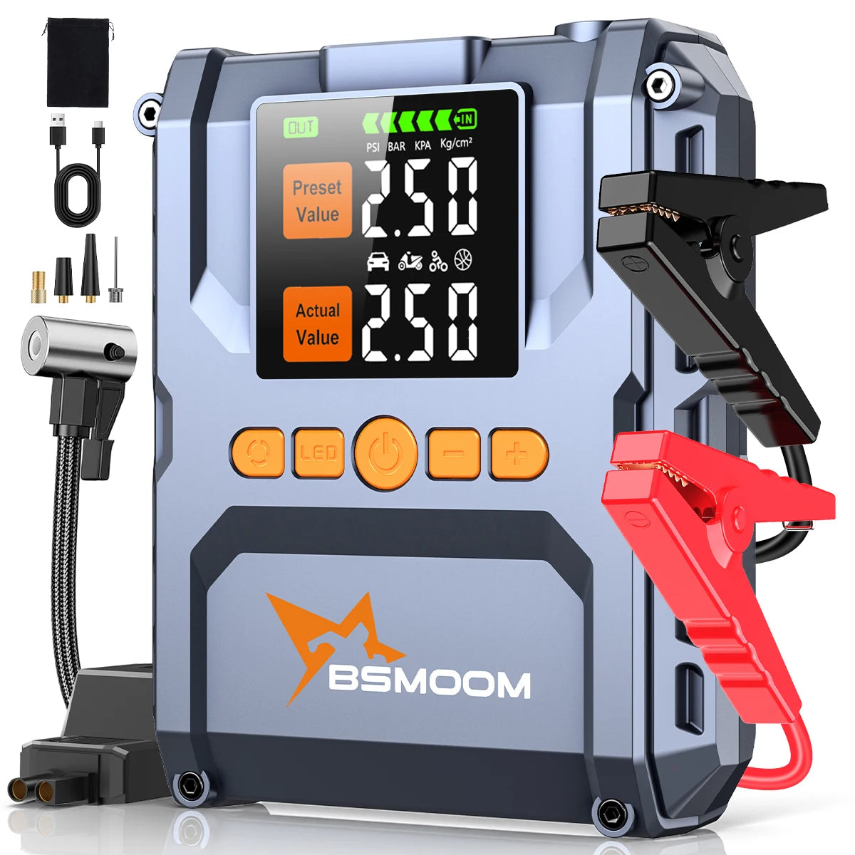 Car Jump Starter with Air Compressor & Power Bank – 12V, Up to 10.0L Gas & Diesel