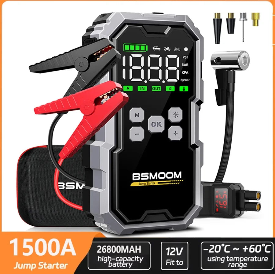 Car Jump Starter with Air Compressor & Power Bank – 12V, Up to 10.0L Gas & Diesel