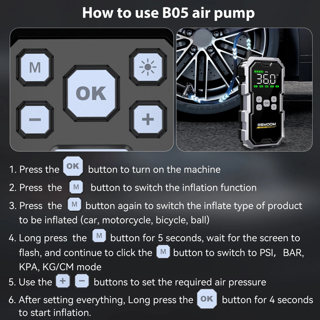 Car Jump Starter with Air Compressor & Power Bank – 12V, Up to 10.0L Gas & Diesel