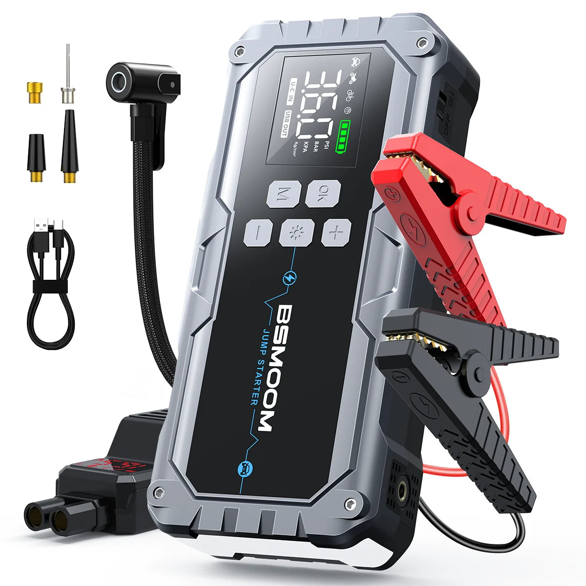 Car Jump Starter with Air Compressor & Power Bank – 12V, Up to 10.0L Gas & Diesel