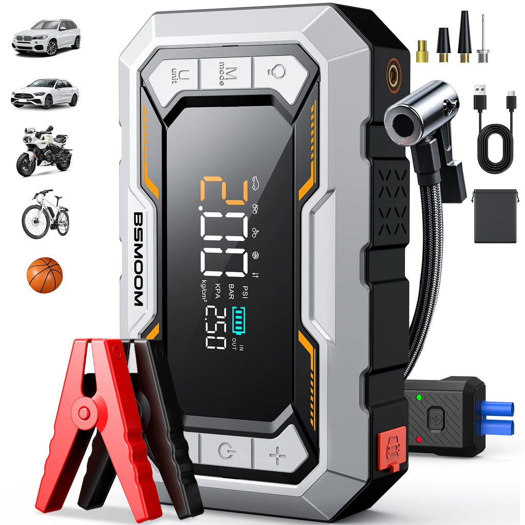 Car Jump Starter with Air Compressor & Power Bank – 12V, Up to 10.0L Gas & Diesel