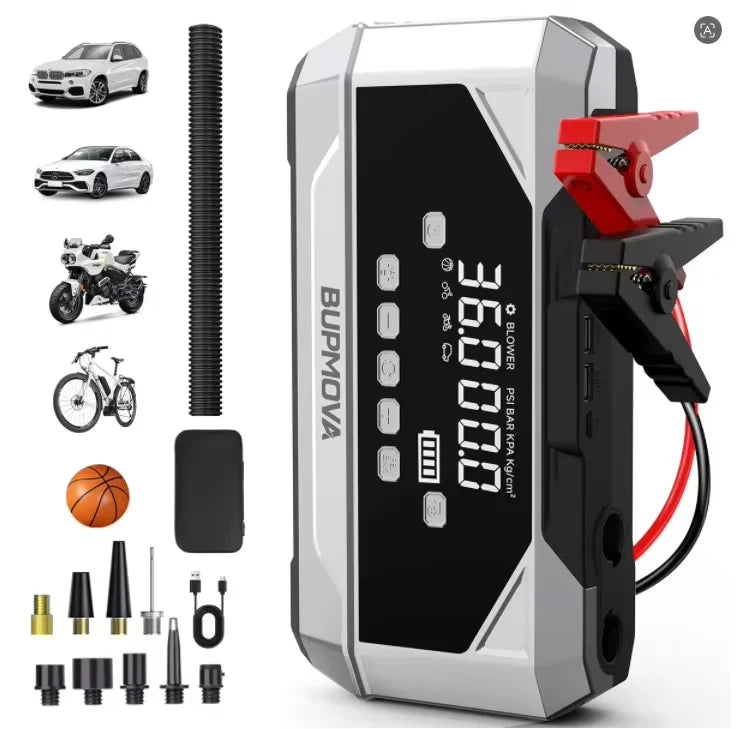 Car Jump Starter with Air Compressor & Power Bank – 12V, Up to 10.0L Gas & Diesel