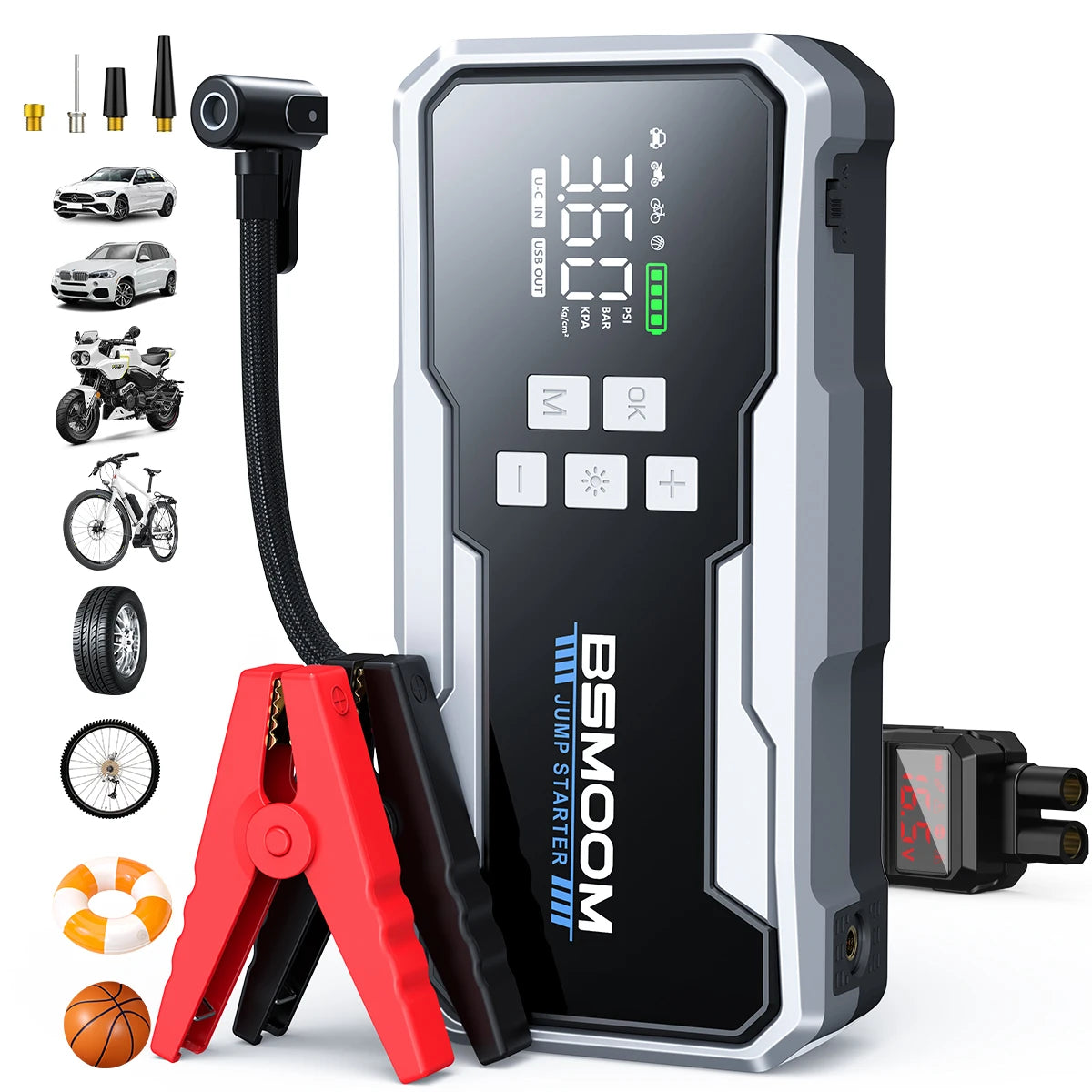 Car Jump Starter with Air Compressor & Power Bank – 12V, Up to 10.0L Gas & Diesel