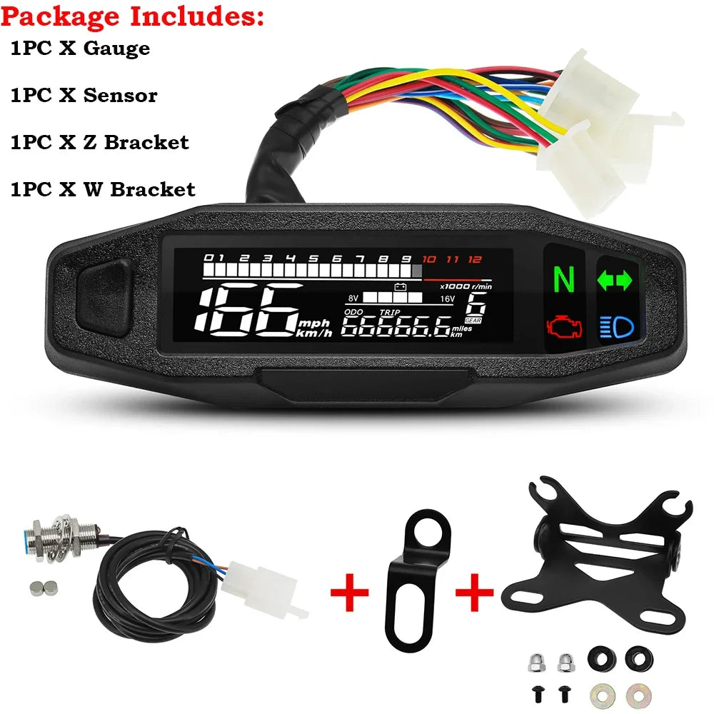 A New Universal Moto RPM Tachometer Speedometer Speed Gauge Tacho Meter Digital Odometer Instrument Sensor Set For Motorcycle