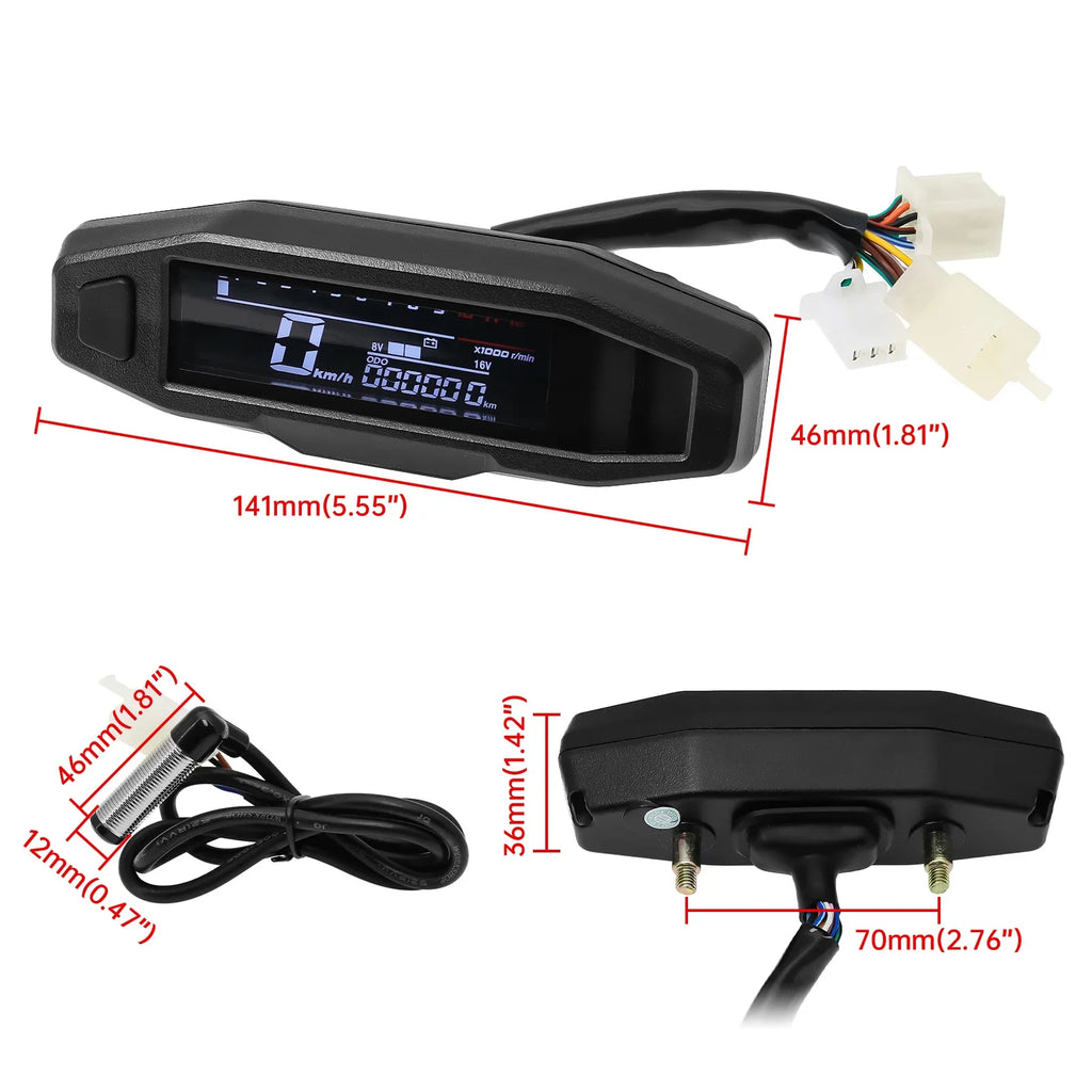 A New Universal Moto RPM Tachometer Speedometer Speed Gauge Tacho Meter Digital Odometer Instrument Sensor Set For Motorcycle