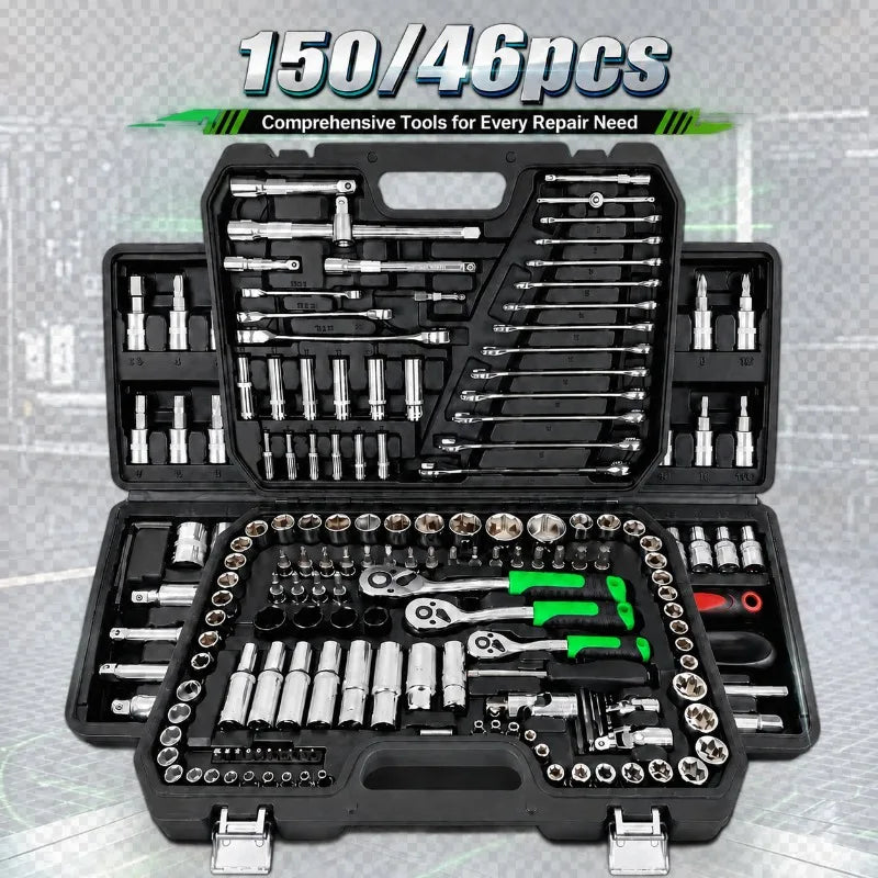 Set Chiavi a Bussola CR-V 150/46 Pezzi – Kit Professionale per Riparazione Auto
